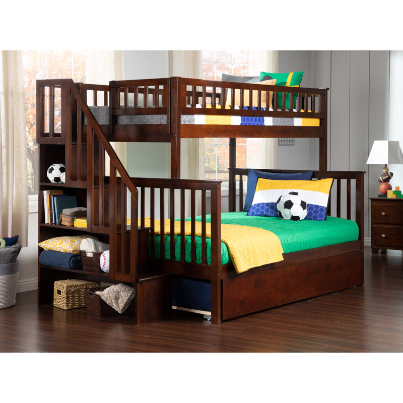 Shyann Staircase Twin Over Full Bunk Bed with Trundle & Reviews Birch